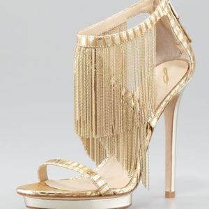 Brian Atwood Gold Fringe Heels